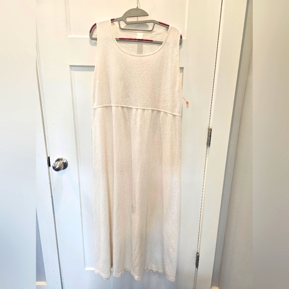 Sleeveless Ivory Textured Midi Dress Size L Casual Resort Spa Style